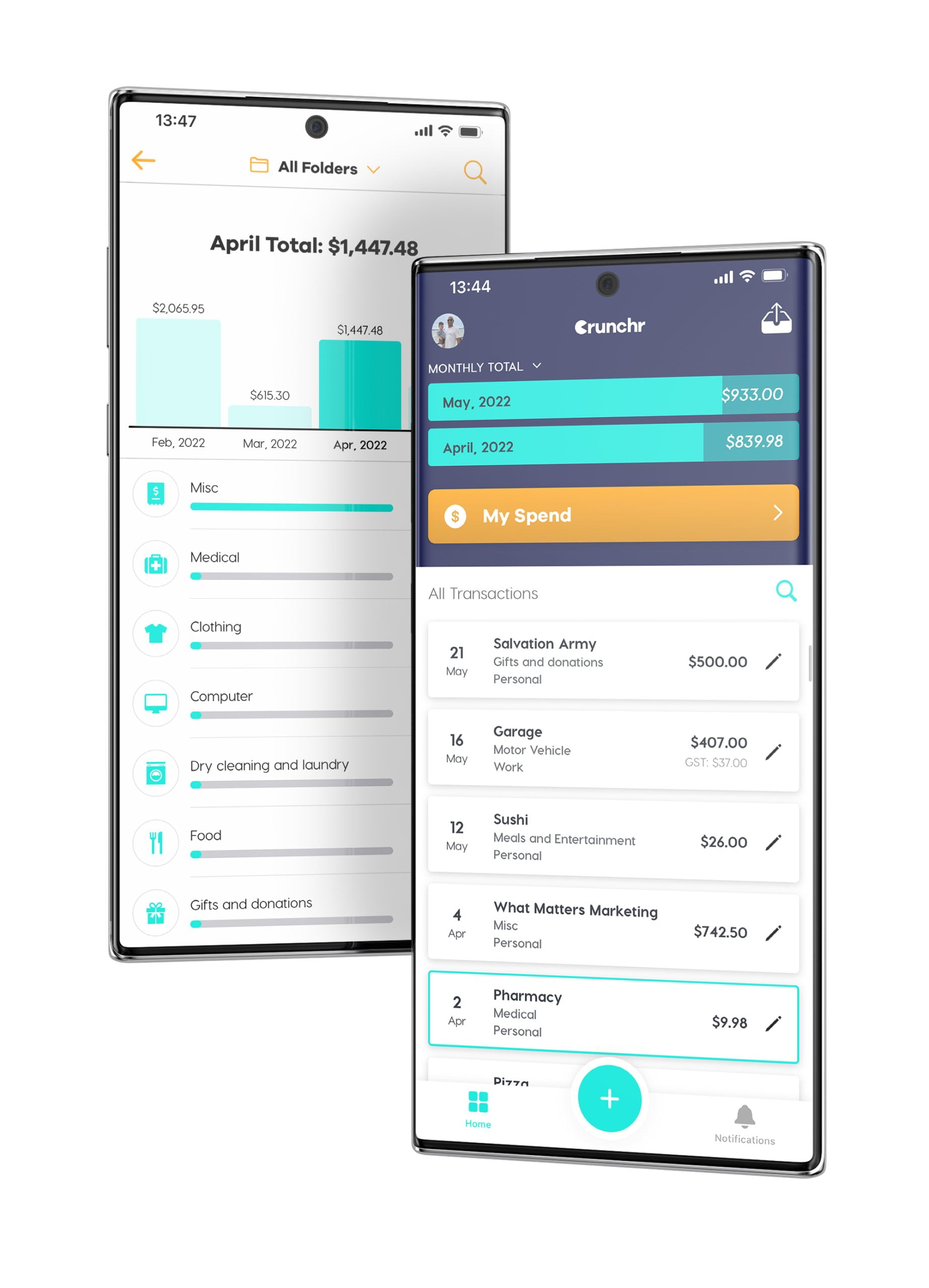Android phone with Crunchr tax time app
